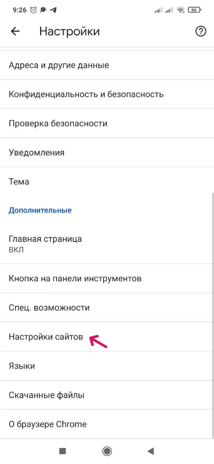 Список типов разрешений сайтов
